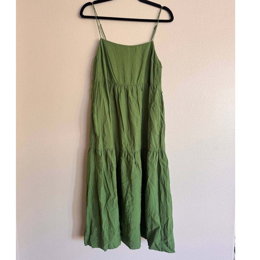 Abercrombie & Fitch Olive Green Tiered Slip Dress M Boho Cottagecore Resortwear
